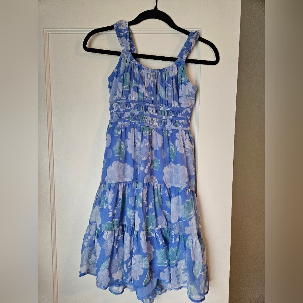 Abercrombie & Fitch Floral Blue Midi Dress Sz 7/8
